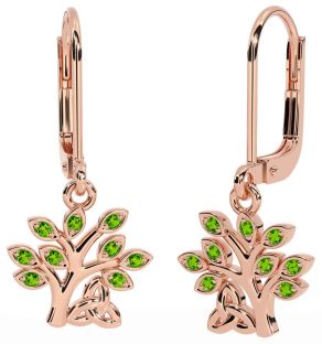 Peridot Rose Gold Silber keltisch Baum von Leben Dreieinigkeit Knoten Baumeln Ohrringe