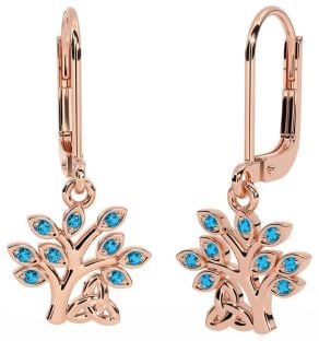 Topaz Rose Gold Silver Celtic Tree of Life Trinity Knot Dangle Earrings