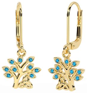 Topaz Gold Silver Celtic Tree of Life Trinity Knot Dangle Earrings