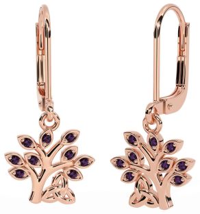 Alexandrite Rose Gold Celtic Tree of Life Trinity Knot Dangle Earrings