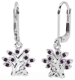 Alexandrite Silver Celtic Tree of Life Trinity Knot Dangle Earrings