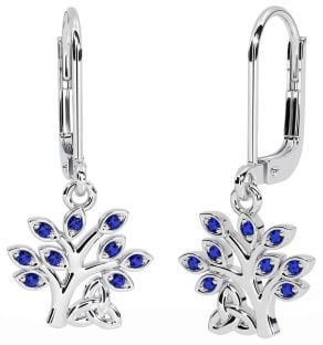 Saphir Argent celtique Arbre de Vie Trinité Noeud Pendre Des boucles d'oreilles