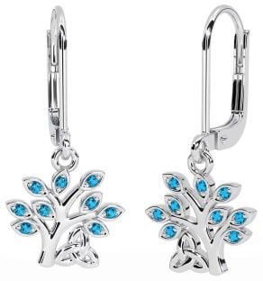 Topaz Silver Celtic Tree of Life Trinity Knot Dangle Earrings