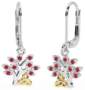 Ruby Aur Argint Treime Celtic Arborele Vieții Cercei Knot Dangle