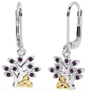 Alexandrite Blanc Jaune Or celtique Arbre de Vie Trinité Noeud Pendre Des boucles d'oreilles