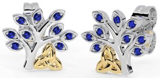 Sapphire Gold Silver Celtic Tree of Life Trinity Knot Stud Earrings