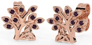 Alexandrite Rose Gold Silver Celtic Tree of Life Trinity Knot Stud Earrings