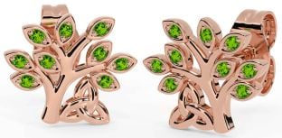 Peridot Rose Gold Silver Celtic Tree of Life Trinity Knot Stud Earrings