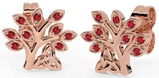 Ruby Rose Gold Silver Celtic Tree of Life Trinity Knot Stud Earrings