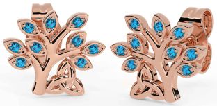 Topaz Rose Gold Silver Celtic Tree of Life Trinity Knot Stud Earrings