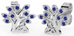 Sapphire Silver Celtic Tree of Life Trinity Knot Stud Earrings