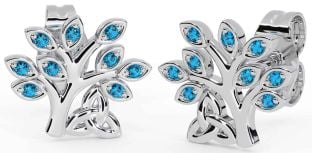 Topaz Silver Celtic Tree of Life Trinity Knot Stud Earrings