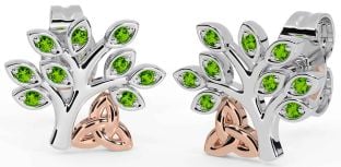 Peridot Rose Gold Silber keltisch Baum von Leben Dreieinigkeit Knoten Zucht Ohrringe