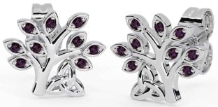 Alexandrite White Gold Celtic Tree of Life Trinity Knot Stud Earrings