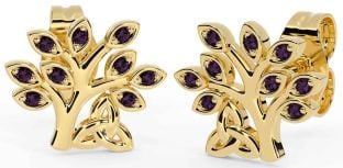 Alexandrite Gold Celtic Tree of Life Trinity Knot Stud Earrings