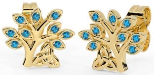 Topaz Gold Celtic Tree of Life Trinity Knot Stud Earrings