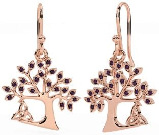 Alexandrite Rose Gold Silver Celtic Tree of Life Trinity Knot Dangle Earrings