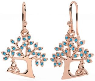 Topaz Rose Gold Silver Celtic Tree of Life Trinity Knot Dangle Earrings