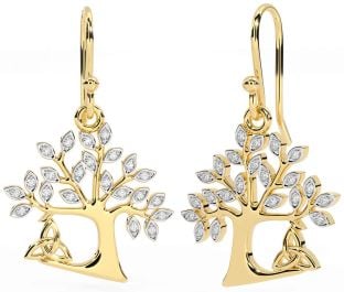 Diamant Gold Silber keltisch Baum von Leben Dreieinigkeit Knoten Baumeln Ohrringe