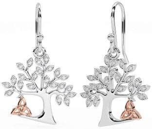 Diamante Rosa Oro Plata céltico Árbol de Vida Trinidad Nudo Colgar Pendientes