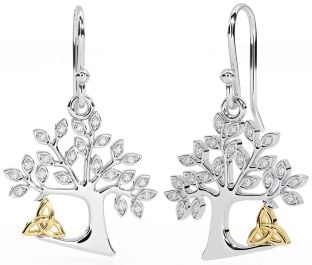 Diamant Gold Silber keltisch Baum von Leben Dreieinigkeit Knoten Baumeln Ohrringe