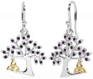 Alexandrite Blanc Jaune Or celtique Arbre de Vie Trinité Noeud Pendre Des boucles d'oreilles