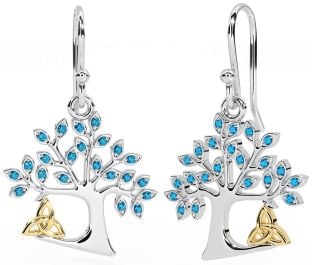 Topaz alb galben Arborele vieții celtice de aur Cercei Trinity Knot Dangle