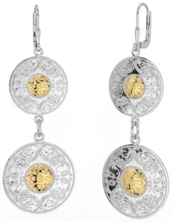 White Yellow Gold Celtic Warrior Dangle Earrings