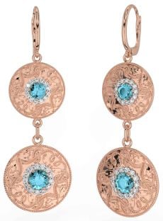 Diamant Aquamarin Rose Gold Silber keltisch Krieger Baumeln Ohrringe