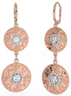 Diamante Rosa Oro Plata céltico Guerrero Colgar Pendientes