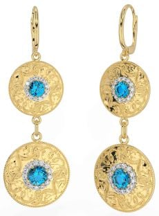 Diamond Topaz Gold Silver Celtic Warrior Dangle Earrings