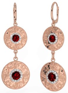 Diamant Grenat Rose Or celtique Guerrier Pendre Des boucles d'oreilles