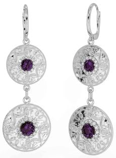 Diamond Alexandrite Silver Celtic Warrior Dangle Earrings