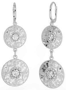 Diamond Silver Celtic Warrior Dangle Earrings