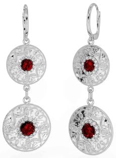 Diamond Garnet Silver Celtic Warrior Dangle Earrings