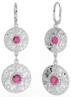 Diamante Rosa turmalina Plata céltico Guerrero Colgar Pendientes