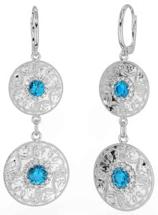 Diamond Topaz Silver Celtic Warrior Dangle Earrings