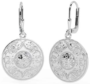 White Gold Celtic Warrior Dangle Earrings