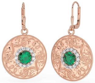 Diamond Emerald Rose Gold Silver Celtic Warrior Dangle Earrings