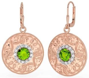 Diamant Peridot Rosa Guld Sølv Keltisk Kriger Dingle Øreringe