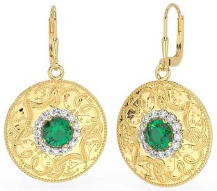 Diamond Emerald Gold Silver Celtic Warrior Dangle Earrings