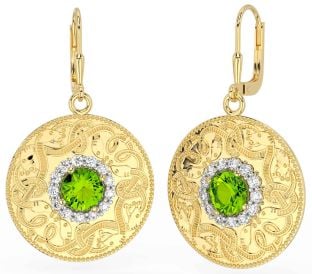 Diamant Peridot Gull Sølv Celtic kriger Dingle Øredobber