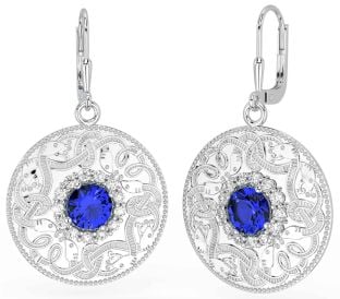 Diamond Sapphire Silver Celtic Warrior Dangle Earrings