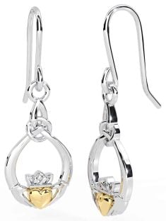 Gold Silver Claddagh Dangle Earrings