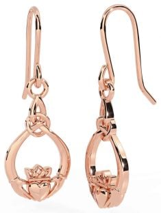 Rose Gold Silver Claddagh Dangle Earrings