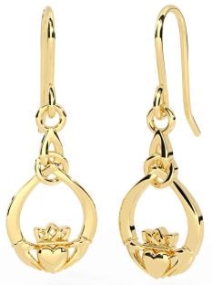 Gold Silver Claddagh Dangle Earrings