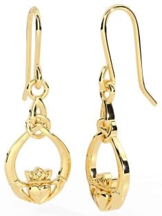 Gold Silver Claddagh Dangle Earrings
