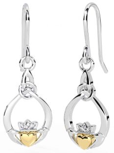 Gold Silver Claddagh Dangle Earrings