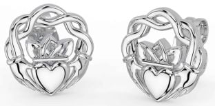 Silver Celtic Claddagh Stud Earrings