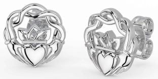 Silver Celtic Claddagh Stud Earrings